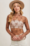 FLORAL EMBROIDERY LACE MESH LAYERING TOP: HAZELNUT / S