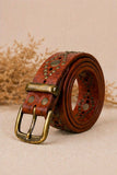 Wide brown leather belt with studs