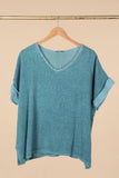 Linen cotton blend t-shirt 10% LINEN 90% COTTON 6763: Vert canard