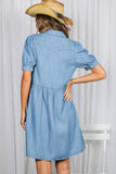 Short Sleeve 100%Tencel Chambray Denim Casual Dress VD83372: Denim Blue / S