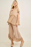 Mineral Washed Lace Ruffles Cropped Pants HP6931: Silver Grey / S-M-L / 2-2-2