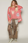 V-neck colorful flower print light weight sweater SALE: CHARCOAL / M