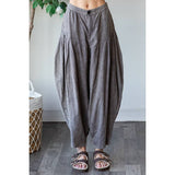 WASHED PLEAT DETAIL COTTON LINEN PANTS: SLATE / S-M-L-XL(2-2-2-2)