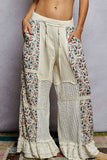 Double gauze lace print patch ruffle woven wide pants : NATURAL / L