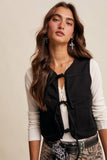 Colored Denim Tie-Front Vest LVT018: Mocha / S