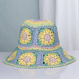 Granny Square Sun Hat Floral Straw Bucket Hat: CYellow / M