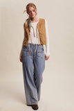 Colored Denim Tie-Front Vest LVT018: Mocha / S