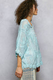 V-neck Short Sleeve Floral Embroidered Crochet Blouse Top: NATURAL / Os