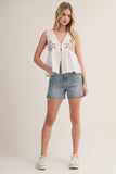EMBROIDERED LINEN VEST: White / L