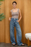 WASHED SEAMLESS CROP TOP: DENIM