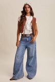 Colored Denim Tie-Front Vest LVT018: Caramel / M