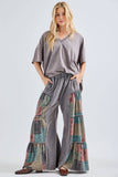 Mineral Washed Boho Patch Tiered wide pants HP6619: Espresso / S-M-L / 2-2-2