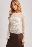 LETTUCE-EDGE SHEER MESH TWO WAY TOP: ECRU / S