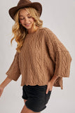 OVERSIZED BELL SLEEVE CABLE KNIT SWEATER: CREAM / S/M