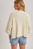 OVERSIZED BELL SLEEVE CABLE KNIT SWEATER: CREAM / M/L