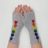 Fingerless Cashmere Gloves-Lupine: Yellow on Grey / One Size Fits Most