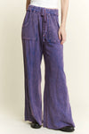 Mineral Wash Side Knit detail wide leg pants HE5878P: Silver Grey / S-M-L / 2-2-2