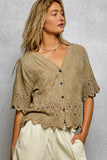 Crochet Trim Neckline Short Sleeve Jacket Top: NATURAL / Os