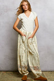 Vintage Wash V Neck Cotton Slim Fit Tee Top: OATMEAL / L
