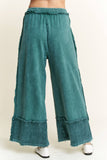 MineralWash Wide Pants with raw hem frayed details HP5536: Natural / S-M-L / 2-2-2