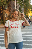 ALL YOU NEED IS LOVE  Ringer Graphic T-Shirt: NATURAL/MUSTARD / M