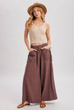 DRAWSTRING PATCH POCKETS WIDE LEG PANTS: MOCHA / S