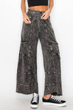 BEST Mineral Wash Wide leg Cropped pants HP5524.: S-M-L / 2-2-2 / Navy