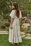L8456 | Woven Button Down Sweetheart Tiered Flare Maxi Dress: Natural / M
