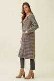 60266 Mixed Plaid Long Coat: Taupe Mix / M