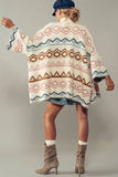 Western Geometric Mountain Pattern Oversized Knit Cardigan: IVORY