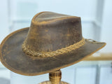 Gunner|Leather Western Hat Crazy Horse Leather Hat Tan Brown: Large