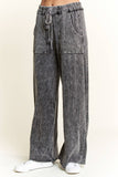 Mineral Wash Side Knit detail wide leg pants HE5878P: Silver Grey / S-M-L / 2-2-2