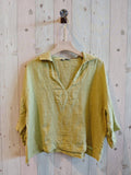 REF 12104 BLOUSE SHIRT COLLAR 100% LINEN: CAMEL