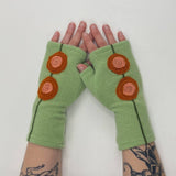 Fingerless Cashmere Gloves-Double Blooming Rose: Orange on Green / One Size Fits Most