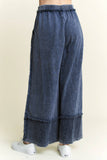 MineralWash Wide Pants with raw hem frayed details HP5536: Natural / S-M-L / 2-2-2