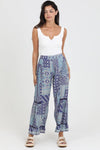 25T24-FR25 LACE INSERT RUFFLE DETAIL PRINTED WIDE LEG PANTS: L