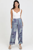 25T24-FR25 LACE INSERT RUFFLE DETAIL PRINTED WIDE LEG PANTS: L