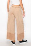 MineralWash Wide Pants with raw hem frayed details HP5536: Natural / S-M-L / 2-2-2
