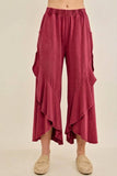 Mineral Washed Wavy Ruffle Cropped Pants HP7051: MossGreen / S-M-L / 2-2-2