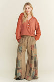 Mineral Washed Boho Patch Tiered wide pants HP6619: Sugar Rose / S-M-L / 2-2-2