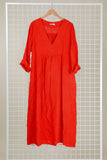3382C PREMIUM LINEN LONG DRESS: ROUILLE