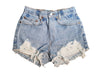 High-Rise Upcycled Denim Cutoff Shorts - Frayed: 00 (26"waist)