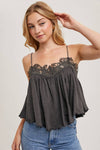 CROCHET CONTRAST CAMISOLE TOP: ASH / L