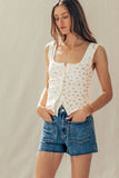Ribbed Cotton Button-Front Picot Trim Tank: White / S-2/M-2/L-2