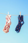 SC10040C-Strawberry Printed Textured Crew Socks: BLUSH / OS/5