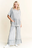 MineralWash Wide Pants with raw hem frayed details HP5536: Natural / S-M-L / 2-2-2