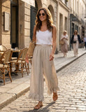 4029 WIDE LINEN PANTS WITH EYELET EMBROIDERY: Orange