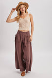 DRAWSTRING PATCH POCKETS WIDE LEG PANTS: MOCHA / S
