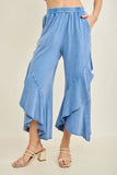 Mineral Washed Wavy Ruffle Cropped Pants HP7051: Eggplant / S-M-L / 2-2-2