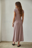 RJ3520 | Knit Buttondown Scoop Neck Short Sleeve Maxi Dress: Light Plum / L